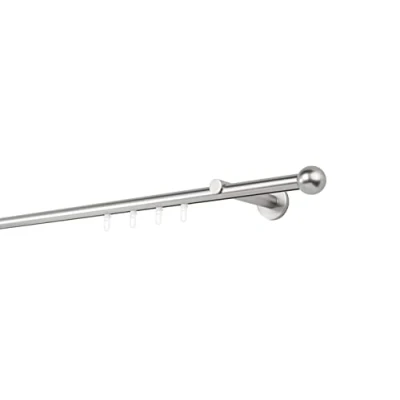 Abbildung von ondeco Gardinenstange auf Maß Innenlauf 20mm Ball 1 lauf Vorhangstange Wandträger 12cm Stilgarnitur Gleiter für Vorhänge Edelstahl Optik 260cm