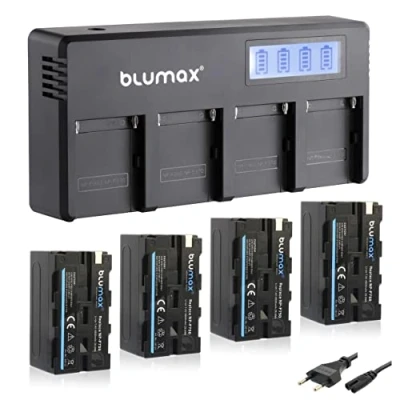 Abbildung von Blumax 4X Akku NP F750 / F550 4400mAh + LCD 4 Kanal Schnell Ladegerät kompatibel mit Sony F570 F960 für Blitzgeräte Videoleuchten Fieldmonitore