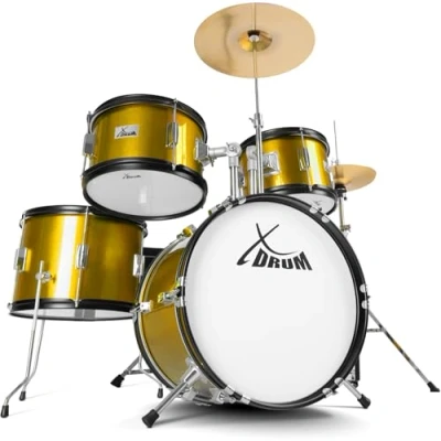 Abbildung von XDrum Junior Pro Kinder Schlagzeug Sunset Gold Sparkle geeignet von 5 9 Jahren Drumset mit komplettem Zubehör inkl. Schule Orange