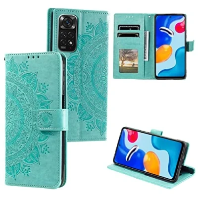 Abbildung von CoverKingz Handy Hülle kompatibel mit Xiaomi Redmi Note 11 4G / 11S Poco M4 Pro Handyhülle Kartenfach Bookcover Case Tasche klappbar Motiv Mandala Grün