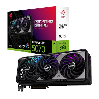 Abbildung von ASUS ROG STRIX GeForce RTX 5070 OC Edition 12GB GDDR7 Gaming Grafikkarte (Nvidia RTX5070 DLSS 4, 3,2 Slot Design, PCIe 5.0, 3X DisplayPort 2.1b, 2X HDMI 12G GAMING)