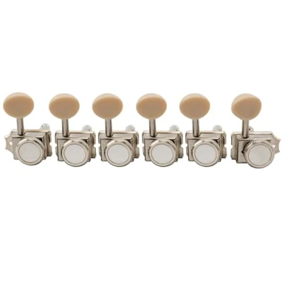 Abbildung von Musiclily Pro Vintage 6 in Line Gitarren Locking Mechaniken Tuners für Squier Classic Vibe Strat/Tele E Gitarre, Nickel mit Oval Kunststoff Button