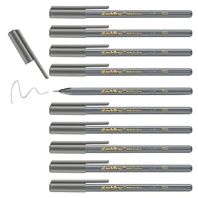 Abbildung von edding 55 Fineliner grau 10 Stifte 0,3 mm Spitze Farbstift zum Schreiben, Malen, Unterstreichen, Illustrieren für Kinder und Erwachsene, Schule, Homeoffice, Büro