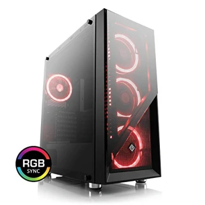 Abbildung von Gaming PC Gehäuse Argo Midi Tower, RGB Beleuchtung (inkl. Steuerung), Glas Seitenteil, Front, vormontierte Lüfter, E ATX, Micro Mini ITX, schwarz