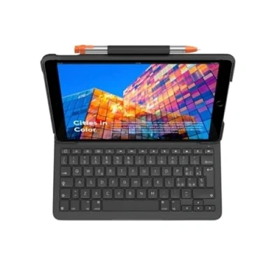 Abbildung von Logitech SLIM FOLIO iPad Air (3. Generation) Tastatur Case mit integrierter kabelloser (Modell: A2152, A2123, A2153, A2154), Italienisches QWERTY Layout Graphit