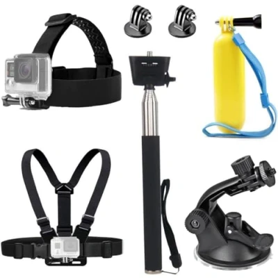 Abbildung von TEKCAM Action Kamera Zubehör Kompatibel mit GoPro Hero 13 12 11 10 9 8 AKASO EK7000 Pro WOLFANG DJI Osmo, Kopfhalterung Brustgurt Halterung Selfie Stick Saugnapfhalterung Schwimmer Handgriff