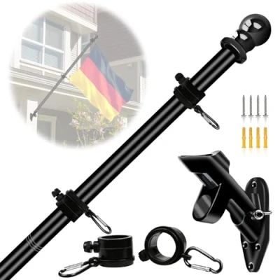 Abbildung von NQ Fahnenmast Stabil 1.5M (5FT),Fahnenmast aus Edelstahl mit Fahnenhalter für zu Hause Garten,Fahnenstange Set Wandhalterung Schwarz Flag Pole
