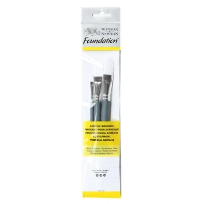 Abbildung von Winsor &amp; Newton 5295002 Foundation Pinselsets, Acrylpinsel, 3er Set, Flachpinsel Nr. 4, 10, 14 kurzer Stiel