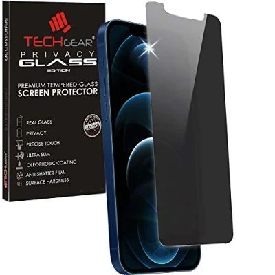 Abbildung von TECHGEAR Anti Spy Schutzfolie kompatibel mit iPhone 12 Pro Max PRIVACY Privatsphäre Edition Displayschutzfolie aus gehärtetem Glas