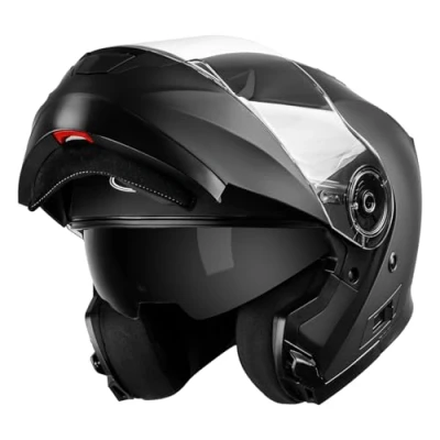 Abbildung von Motorradhelm Klapphelm Integralhelm Fullface Helm Yema YM 926 Rollerhelm Sturzhelm mit Doppelvisier Sonnenblende ECE für Damen Herren Erwachsene Schwarz Matt XL