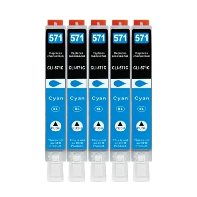 Abbildung von 5 XXL Druckerpatronen kompatibel zu CLI 571 C Cyan für Canon PIXMA MG5750 MG5751 MG5752 MG5753 MG6850 MG6853 MG7750 MG7753 TS5050 TS5053 TS5055 TS6050 TS6052 TS8050 TS8053 TS9050 TS9055