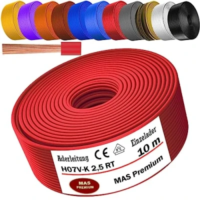 Abbildung von MAS Premium Aderleitung H07 V K 1x2,5 mm² HBL GRGE RT DBL BR OR GR WS VIO oder GE Einzelader flexibel Von 5 bis 100m (Rot, 10m)