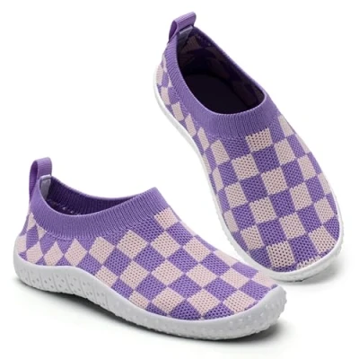 Abbildung von Wasserschuhe Kinder Schwimmschuhe Mädchen BarfußSchuhe Schnell Trocknend Strandschuhe Wassersports rutschfest(Violett Weiß 27EU)