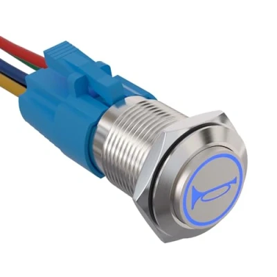 Abbildung von APIELE 16MM Momentan Hupentaste Druckschalter 12V, mit LED wasserdicht Momentary Drucktastenschalter vorverdrahtetem Stecker, Auto RV LKW Boot EIN/AUS Taste Schalter (blau)