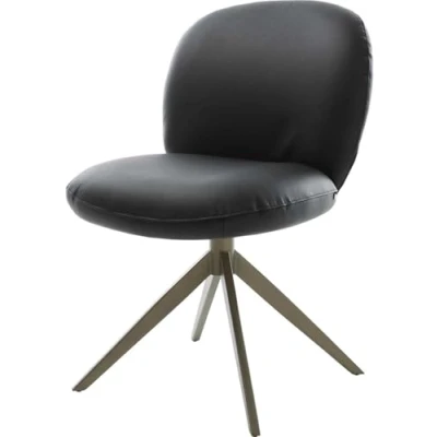 Abbildung von Drehstuhl Nube Flex Echt Leder Schwarz Kreuzgestell breit Effektfinish Titan 360 drehbar Wippfunktion Taschenfederkern