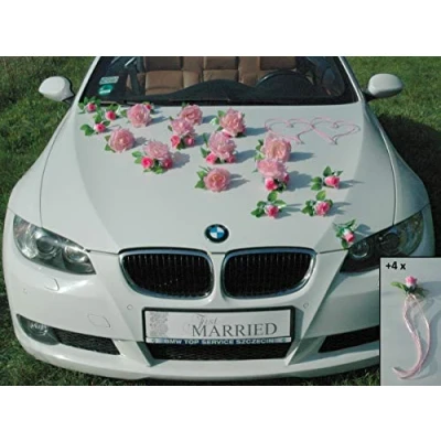 Abbildung von Traumschmuck Auto Schmuck Braut Paar Rose Deko Dekoration Autoschmuck Hochzeit Car Wedding Ratan Girlande PKW (Rosa)