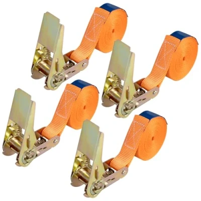 Abbildung von Spanngurte mit Ratsche 4m, 4 Stück Robust Zurrgurte Gurte für Materialtransport,Motorrad, Fahrräder, Umzug, Gepäckpakete, Camping (Orange)