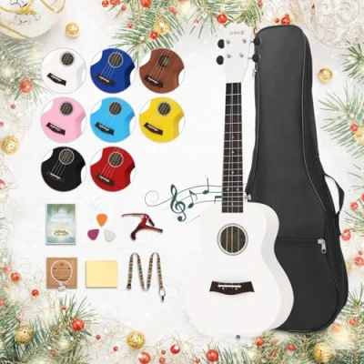 Abbildung von Dripex 23 Zoll Konzert Ukulele, Erwachsene Kinder Ukulele Set Vintage Kleine Gitarre Kit für Anfänger mit Tasche Tuner Gurt Bedienungsanleitung Saite (Weiß)