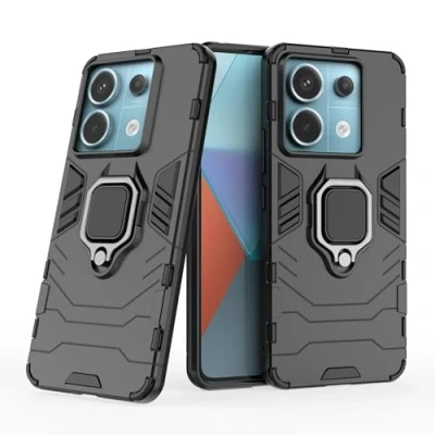Abbildung von Hülle für Xiaomi Redmi Note 13 Pro 5G / Poco X6 Drehbar Ringhalter Cover Magnet Bumper Handyhülle Case Stoßfest Doppelschichter Schutzhülle Outdoor Shock Absorption Mit Ring (Schwarz)