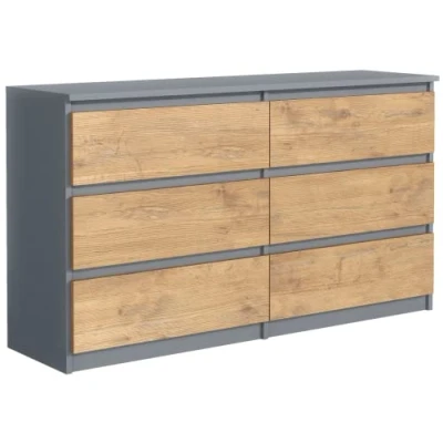 Abbildung von meble masztalerz Kommode Anthrazit/Lancelot mit 6 Schubladen 120 cm, Sideboard Wohnzimmer, Schlafzimmer H: 78,5cm, B: T: 39 Schubladen, Schubladenschrank