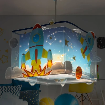 Abbildung von Dalber Lampe kinderzimmer, kinderlampe Pendelleuchte Hängelampe, Deckenleuchte Kinder, Deckenlampe kinderzimmer Rocket Raum Rakete Sonnensystem, 63352, E27