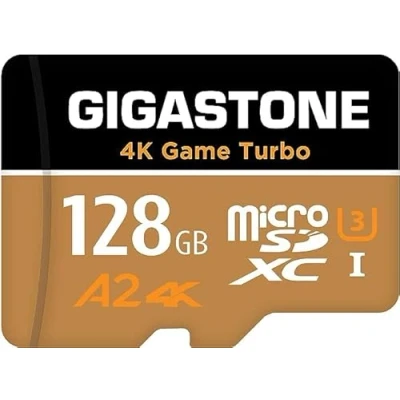Abbildung von [5 Jahre kostenlose Datenwiederherstellung] GIGASTONE 128GB Micro SD Karte, 4K Game Turbo MAX, bis zu 160/100 MB/s, MicroSDXC Speicherkarte für Nintendo Switch Gopro DJI, A2 V30 U3 +Adapter