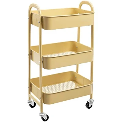 Abbildung von DOEWORKS Rollwagen Metall Aufbewahrungswagen Küchenwagen 3 Etagen, Servierwagen Organizer Wagen mit Rädern für Wohnzimmer Schlafzimmer Make up Badezimmer Büro, Melonengelb