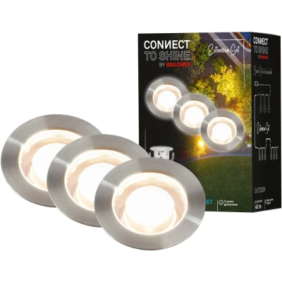 Abbildung von BRILONER Connect to Shine 12V Gartensystem 3er Set LED Bodeneinbaustrahler, Erweiterungsset, IP67, warmweißes Licht, Gartenbeleuchtung, Bodeneinbauleuchten, 45x 25mm, Silberfarbig