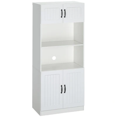 Abbildung von HOMCOM Küchenbuffet Hochschrank mit 2 Regalen und Schränken (Hochschrank, 1 St., Esszimmerschrank) Anti Kipp Gurt Landhausstil Weiß