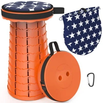 Abbildung von LOCYOP Tragbarer klapphocker mit Kissen,Campinghocker faltbar,teleskophocker Faltbarer für Erwachsene Wandern, Angeln, Reisen, Grillen Tragfähigkeit 200kg Tragetasche(Orange)