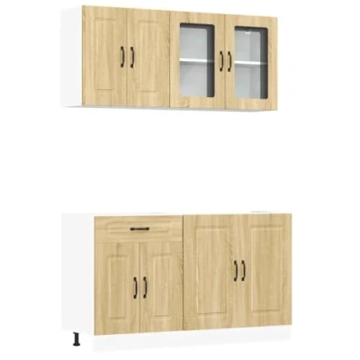 Abbildung von vidaXL 4 TLG. Küchenschrank Set Kalmar Sonoma Eiche Holzwerkstoff, Küchenzeile Einbauküche, Schrank Set, Unterschrank, Küchenschrank, Hängeschrank