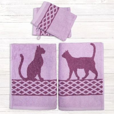Abbildung von Dyckhoff Handtuch Set Katze, Frottier (Set, 4 St), Set: 2 Handtücher und Waschhandschuhe