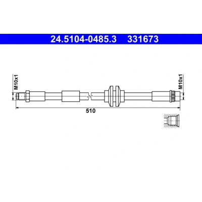 Abbildung von ATE 24.5104 0485.3 Bremsschläuche 510 M10x1 RENAULT: Twingo 3 Schrägheck, SMART: Forfour II Fortwo III Coupe