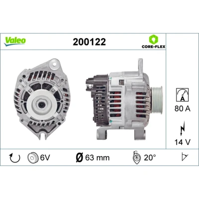 Abbildung von VALEO 200122 Lichtmaschine 14V 80A PEUGEOT: 308 I Schrägheck, SW, Boxer Kastenwagen, CITROËN: Berlingo / First