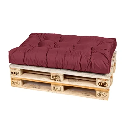 Abbildung von TexDeko® Garden Palettenkissen 120x80x18cm wasserabweisend UV beständig In &amp; Outdoor Premium Sitzkissen gesteppt Palettenauflage für Europaletten Palettenpolster (Bordeaux)