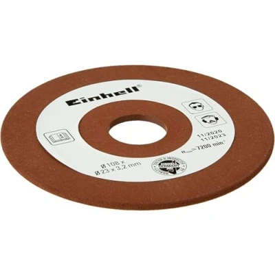 Abbildung von Original Einhell Ersatzschleifscheibe Ø 108 mm (Sägekettenschärfgerät Zubehör, Stärke 3,2 mm, 23 Aufnahme, Körnung P100, passend für Sägekettenschärfgeräte)