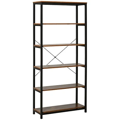 Abbildung von HOMCOM Bücherregal mit 5 Fächer, Standregal, Industriestil, Wohnzimmer, Schlafzimmer, Büro, E1 Spanplatte, Braun, 80 x 30 180 cm