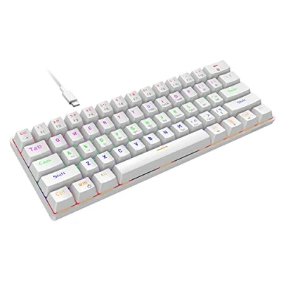 Abbildung von Snpurdiri 60% kabelgebundene Mechanische Gaming Tastatur, Anti Ghosting 61 Tasten, RGB Hintergrundbeleuchtung, Ultrakompakter Blauer Schalter, Doppelfuß, Weiß