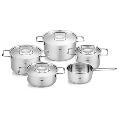 Abbildung von Fissler Topf Set &quot;Fissler Pure Collection&quot;, Edelstahl 18/10, (Set, 5 tlg., Kochtopf 16/20/24 + Bratentopf 20cm Stielkasserolle 16cm oD), Made in Germany