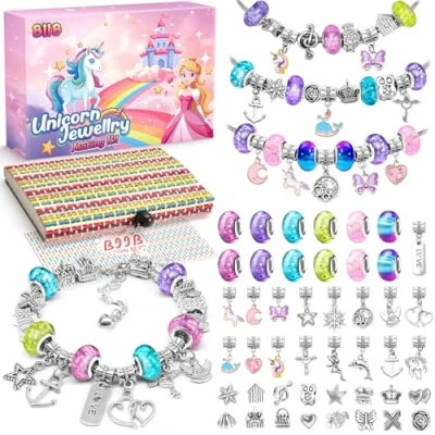 Abbildung von BIIB Einhorn Geschenke für Mädchen, Ostergeschenke Kinder, Mädchen 4 12 Jahre, Armbänder Selber Machen Bastelset Kinder ab 6 Schmuck Basteln Spielzeug 5 7 8 9 10 11 Jahre