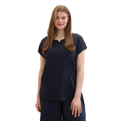 Abbildung von TOM TAILOR Damen Plussize Basic T Shirt mit weitem Rundhalsausschnitt, 10668 Sky Captain Blue, 46