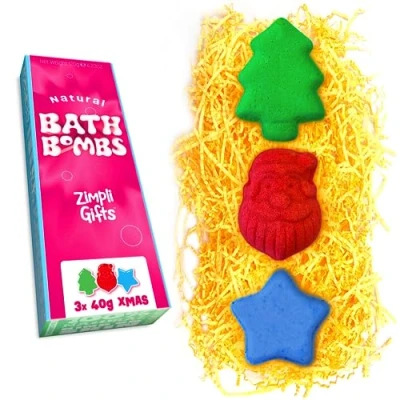 Abbildung von 3 x Zimpli Gifts Weihnachten Badebomben Geschenkset Weihnachtsstrumpffüllung für Frauen und Kinder Bad Vaporizer Beauty Geschenk Set Spa