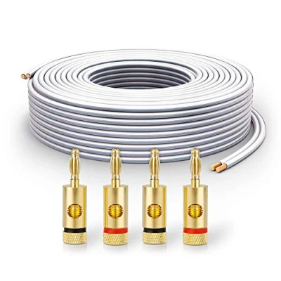 Abbildung von PureLink Lautsprecherkabel OFC 2 x 2,50mm² (0,20mm), 15,0m, weiß, Set mit 4 Bananensteckern