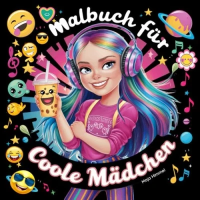 Abbildung von Malbuch für Coole Mädchen &amp; Teenager als perfektes Geschenk ab 12 Jahren: Beschäftigungsbuch mit 50 schönen Motiven (Portraits, Manga, Pferde, Muster, Tiere) zum Ausmalen Entspannen