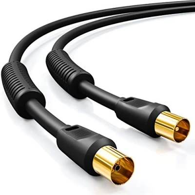 Abbildung von deleyCON 1m TV Antennenkabel Koaxial Kabel HDTV 4 fach Schirmung 2x Ferritkern Mantelstromfilter DVB T T2 Radio DAB Schwarz