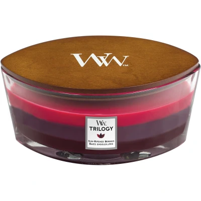 Abbildung von WoodWick Trilogy Duftkerze im ellipsenförmigen Glas mit HearthWick Docht, Sun Ripened Berries