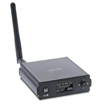 Abbildung von InLine Bluetooth 5.1 HiFi Audio Receiver, Empfänger, USB C, Cinch Stereo, optischer Toslink Anschluss, Lautstärkeregler, 7 Equalizer Profile, OLED Display, bis zu 30m Reichweite, 99209M