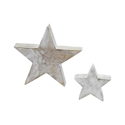 Abbildung von Spetebo Dekostern Deko Holz Stern white washed 2er Set 20 / 11 cm, 2 St., Aufsteller Weihnachtstern