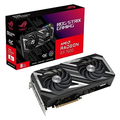 Abbildung von ASUS ROG STRIX Radeon RX 7600 OC Edition 8GB GDDR6 Gaming Grafikkarte (AMD RX7600, PCIe 4.0, 1x HDMI 2.1, 3X DisplayPort 1.4a, Aura Sync RGB Beleuchtung, RX7600 O8G GAMING)