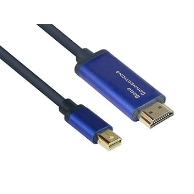 Abbildung von Good Connections® SmartFLEX Mini DisplayPort 1.4 an HDMI 2.0 Kabel 4K UHD @60Hz RGB / 4:4:4 KUPFERLEITER, Aluminiumgehäuse HOCHFLEXIBEL dunkelblau 2 m